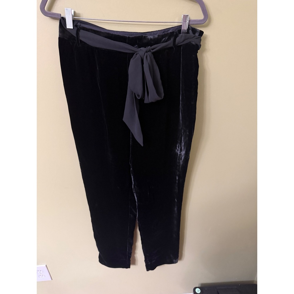 Elevenses Anthropologie Black Velvet Tie Waist Tapered Trousers Pants Size 12T